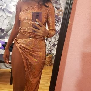 Pink Champagne sequined dress.